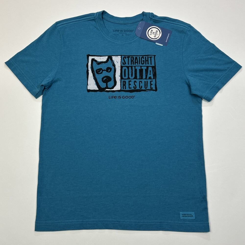 Life Is Good Crusher Tee Small NWT Straight Outta Rescue Dog Graphic T-Shirt